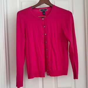 Karen Scott Cardigan Size Petite PL Pink Sweater Fitted Fine-Knit Button Down